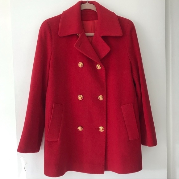 Fleurette Jackets & Blazers - Vintage Fleurette Double Breasted Cashmere Red Peacoat Union Made UNITE Sz S-M